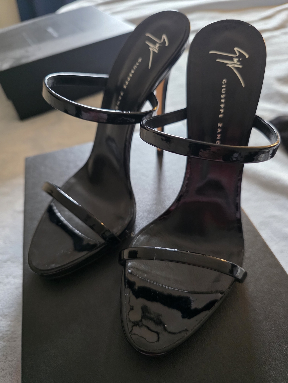 Giuseppe Zanotti Black Patent Double-Strap Stiletto Heels